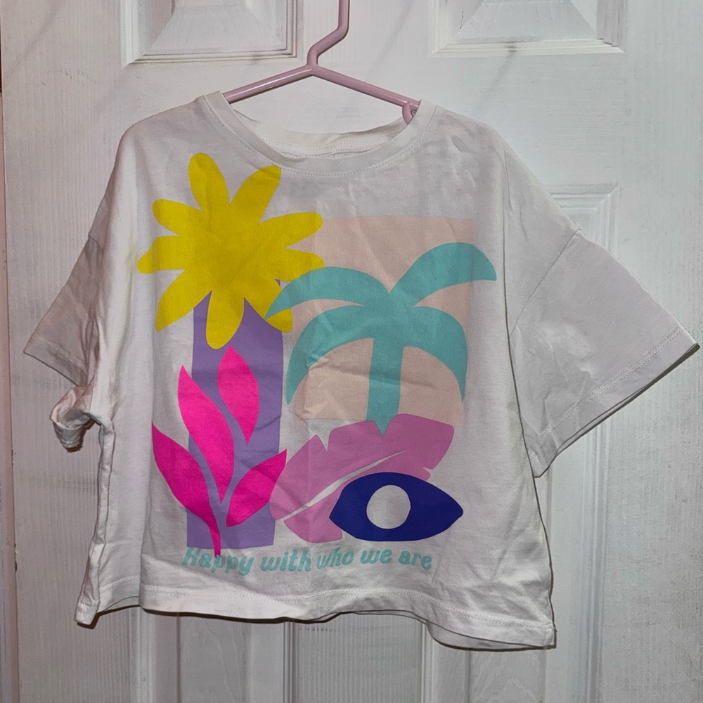 Zara Girls Tropical Graphic T-Shirt White Multicolor Size 8-9 130 cm